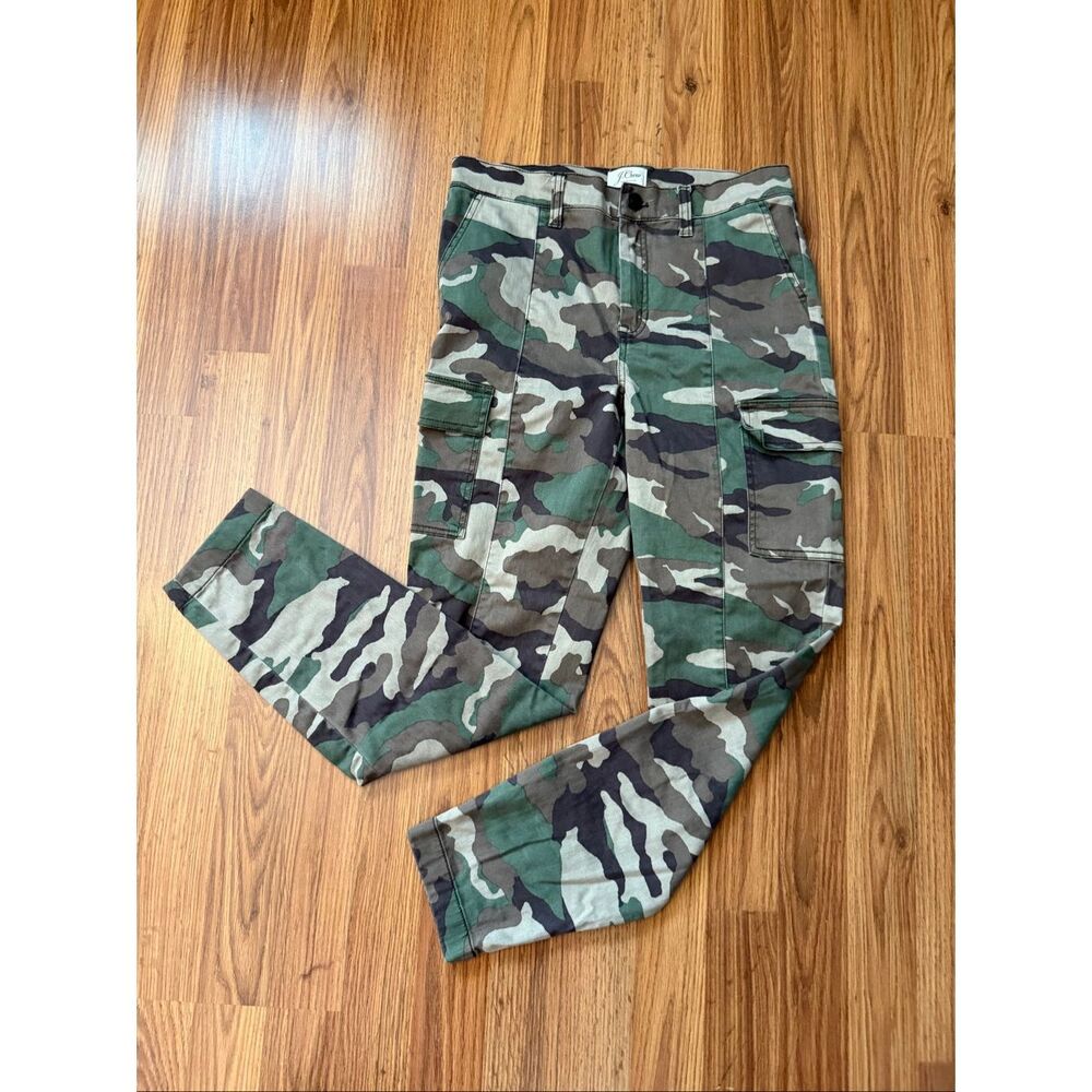 J. Crew Womens Jenna Camo Toothpick Mid Rise Cargo Pants Green Brown Size 27